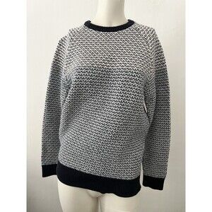 Reiss Mens Audit Textured Sweater Medium Blue White Pullover Nautical Fisherman